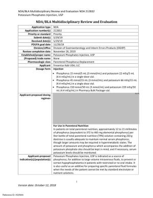 NDA/BLA Multidisciplinary Review and Evaluation NDA 212832 Potassium Phosphates Injection, USP