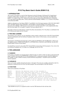 P112 Tiny Basic User's Guide (ROM V1.0)