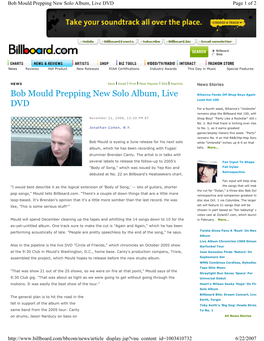 Bob Mould Prepping New Solo Album, Live DVD Page 1 of 2