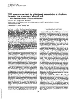 The Major Late Promoter of Adenovirus 2 (In Vitro Mutagenesis/RNA Polymerase Wi/RNA Cap Site/Eukaryotic Promoter) SHIU-LOK Hu* and JAMES L