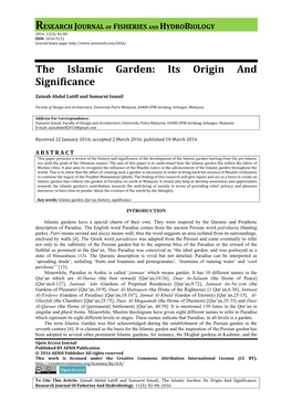 The Islamic Garden: Its Origin and Significance