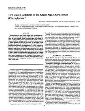 (Charophyceae)I Received for Publication November 20, 1987 and in Revised Form January 15, 1988