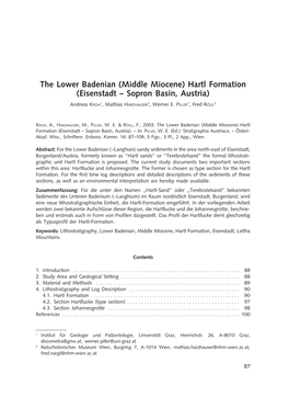 The Lower Badenian (Middle Miocene) Hartl Formation (Eisenstadt – Sopron Basin, Austria)