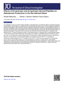 Effects of Β-Lipotropin and Β-Lipotropin-Derived Peptides on Aldosterone Production in the Rat Adrenal Gland