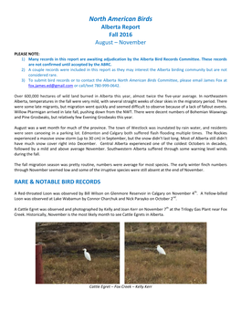North American Birds Alberta Report Fall 2016 August – November