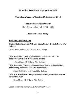 Mcmullen Naval History Symposium 2019 Thursday Afternoon/Evening