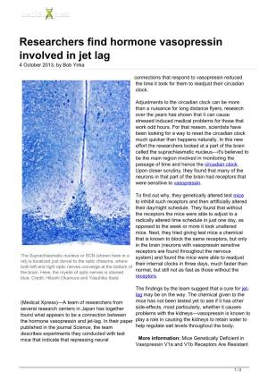 Researchers Find Hormone Vasopressin Involved in Jet Lag 4 October 2013, by Bob Yirka