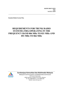 (TRS) OPERATING in the FREQUENCY BAND 806 Mhz to 821 Mhz and 851 Mhz to 866 Mhz