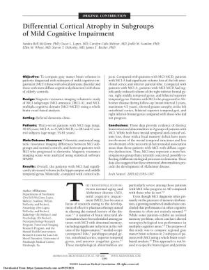 Differential Cortical Atrophy in Subgroups of Mild Cognitive Impairment