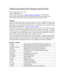 CODA Cruise Report, R/V Sikuliaq, September–October 2020