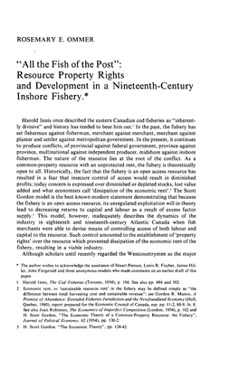 "All the Fish of the Post": Resource Property Rights and Development in a Nineteenth-Century Inshore Fishery.*