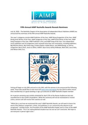 Fifth Annual AIMP Nashville Awards Reveals Nominees