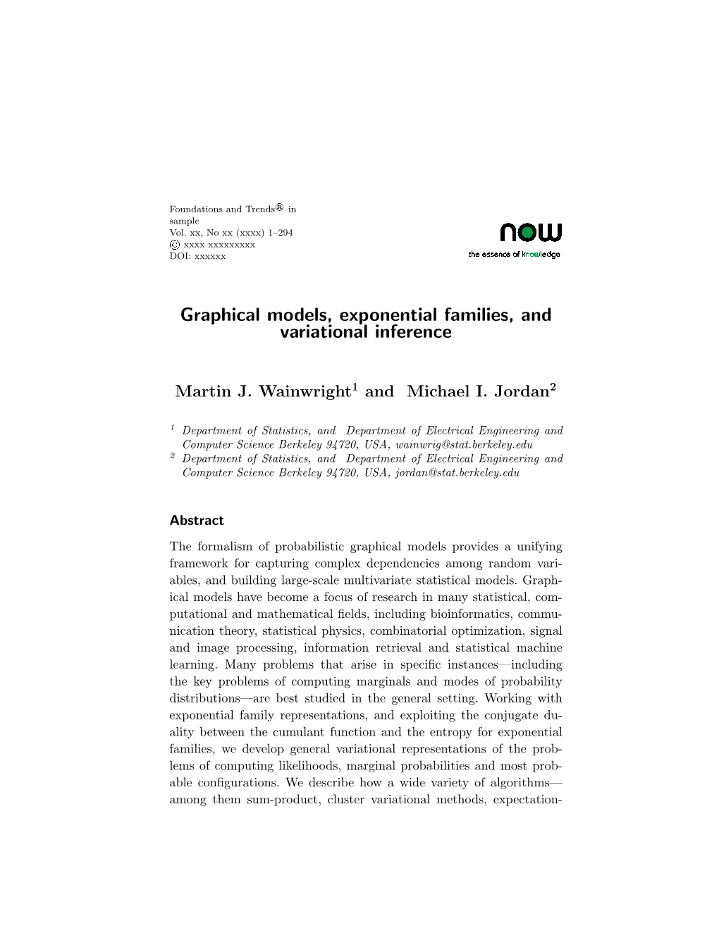 Graphical Models, Exponential Families, and Variational Inference