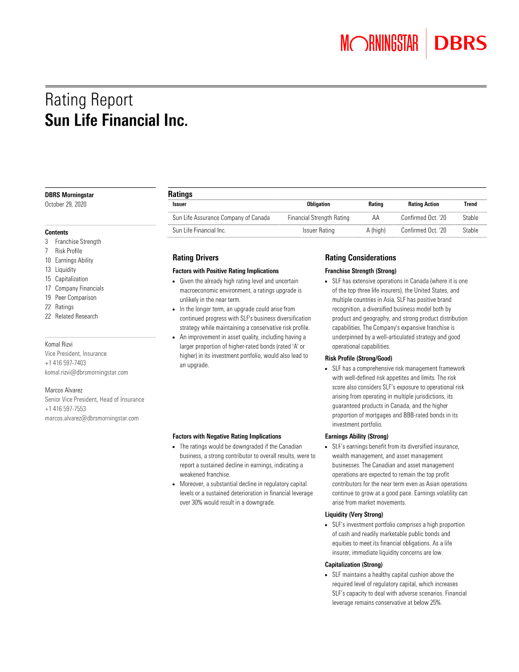 Rating Report Sun Life Financial Inc