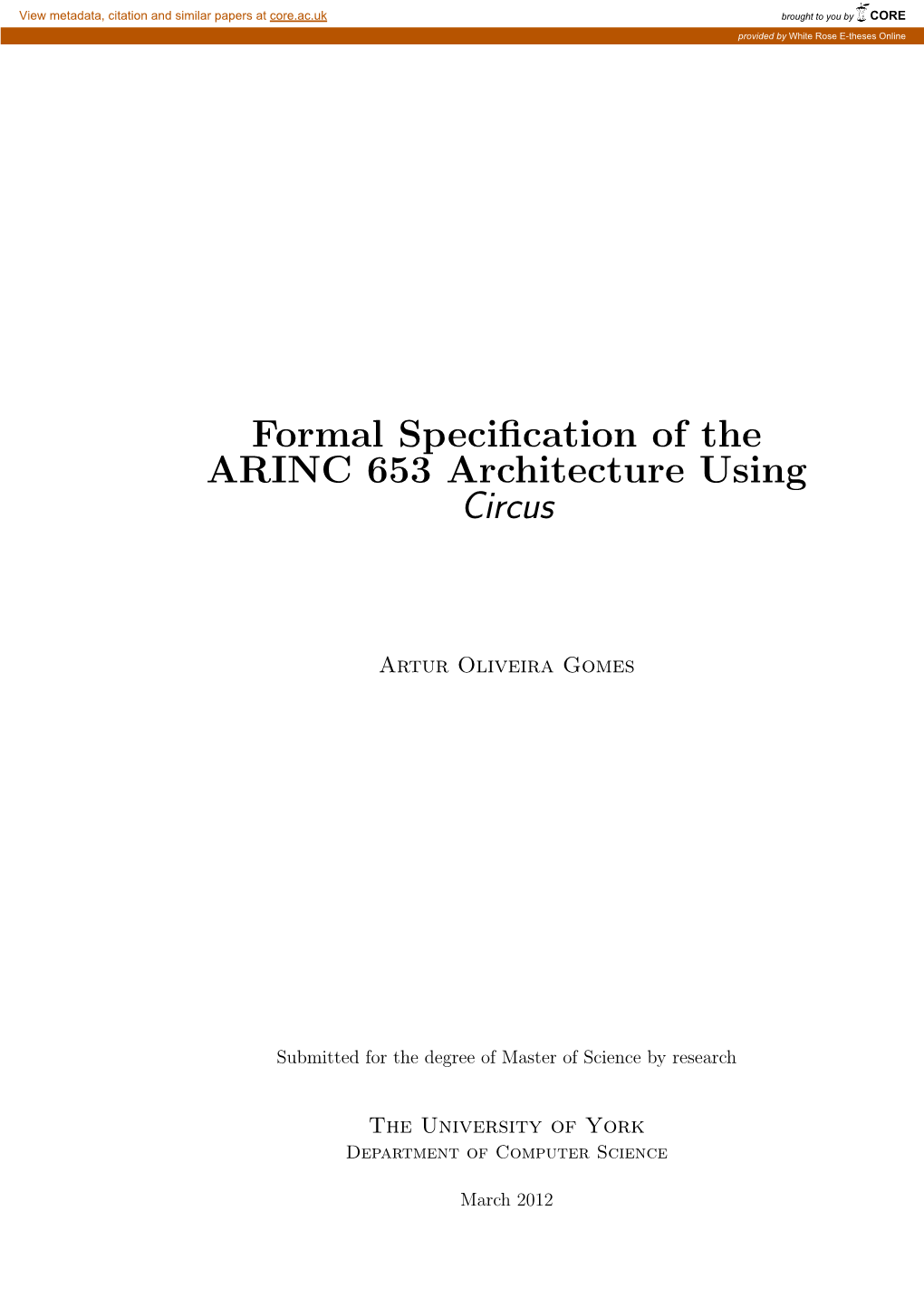 Formal Specification of the ARINC 653 Architecture Using Circus