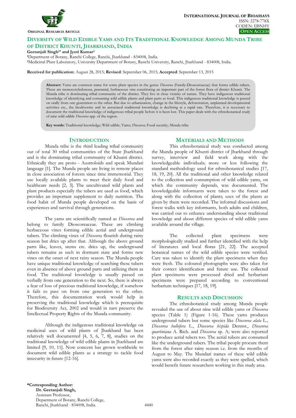 Diversity of Wild Edible Yams and Its