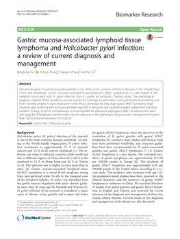 Gastric Mucosa-Associated Lymphoid Tissue Lymphoma and Helicobacter Pylori Infection: a Review of Current Diagnosis and Manageme