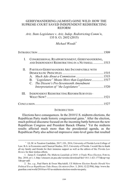 GERRYMANDERING (ALMOST) GONE WILD: HOW the SUPREME COURT SAVED INDEPENDENT REDISTRICTING REFORM Ariz