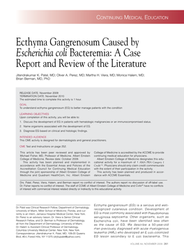 Ecthyma Gangrenosum Caused by Escherichia Coli Bacteremia: a Case Report and Review of the Literature
