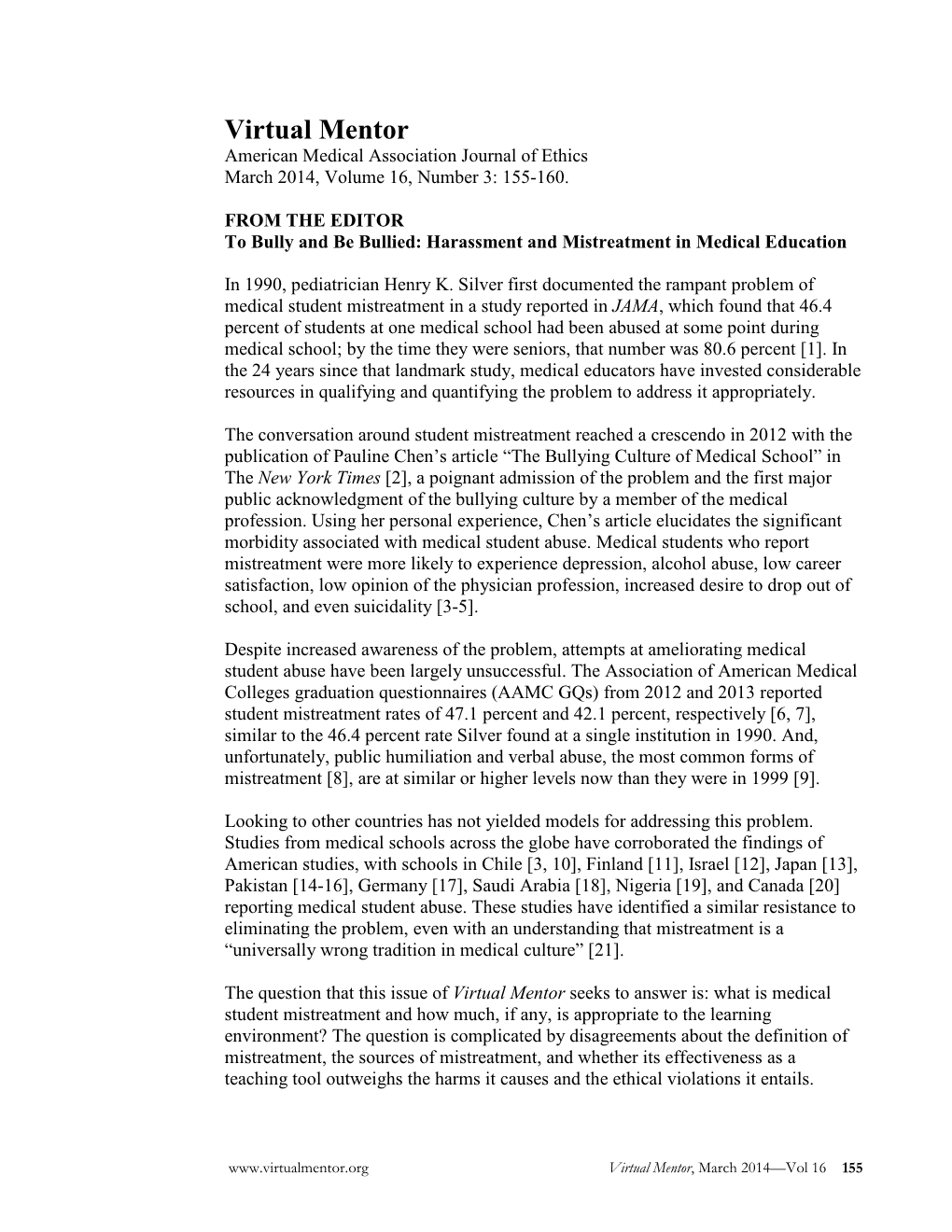 Virtual Mentor American Medical Association Journal of Ethics March 2014, Volume 16, Number 3: 155-160