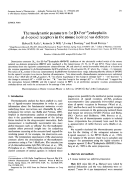 Thermodynamic Parameters for [D-Pen2'5]Enkephalin at 6-0Pioid Receptors in the Mouse Isolated Vas Deferens