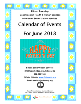 Calendar of Events for June 2018