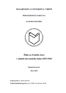 Židia Zo Svätého Jura V Období Slovenského Štátu 1939-1945