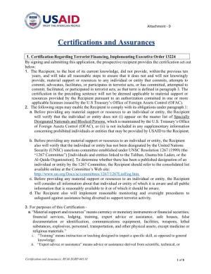 Certifications and Assurances