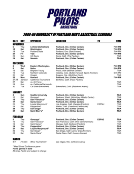 2008-09 University of Portland Men's Basketball Schedule