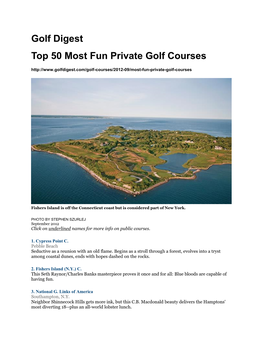 Golf Digest Top 50 Most Fun Private Golf Courses
