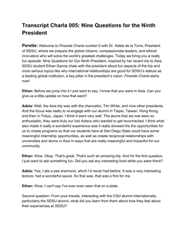 Transcript Charla 005: Nine Questions for the Ninth President