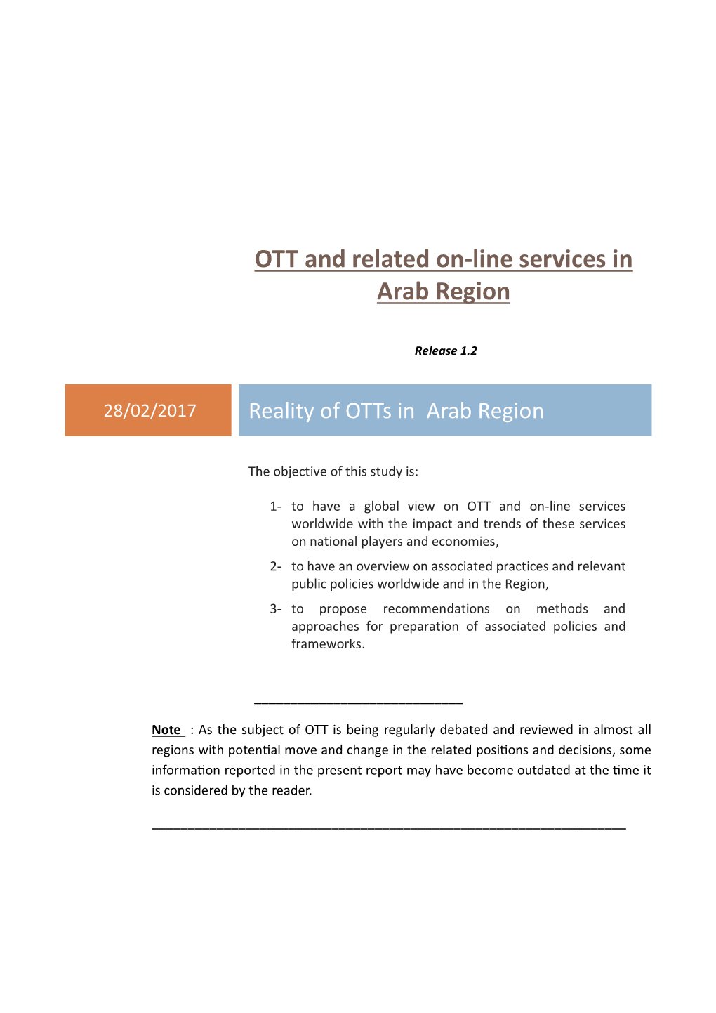 OTT and Related On-Line Services in Arab Region