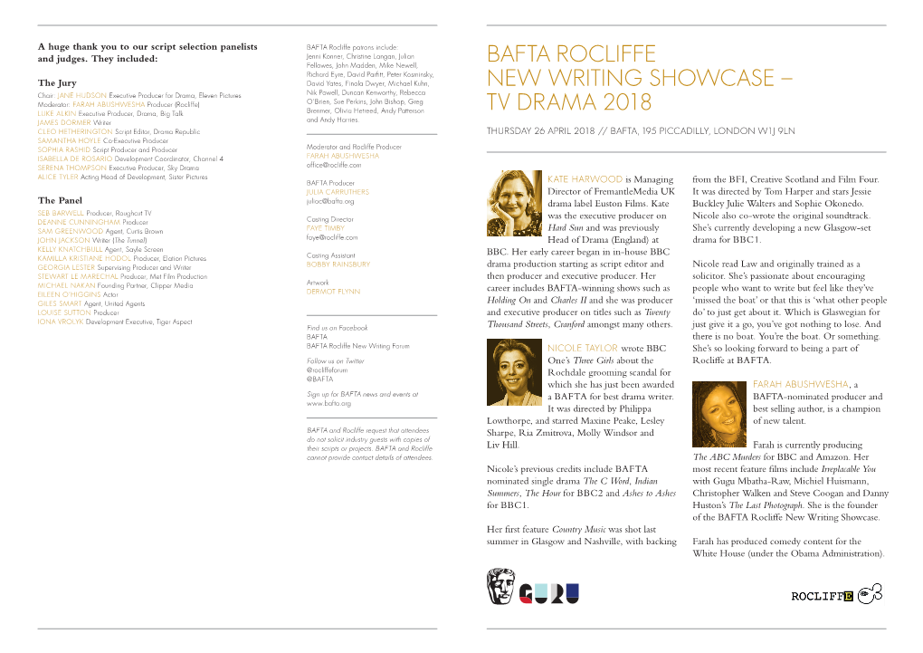 Bafta Rocliffe New Writing Showcase – Tv Drama 2018