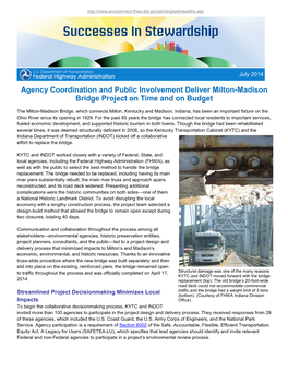 Agency Coordination and Public Involvement Deliver Milton-Madison Bridge Project on Time and on Budget