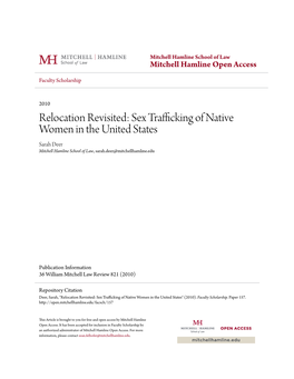 Sex Trafficking of Native Women in the United States Sarah Deer Mitchell Hamline School of Law, Sarah.Deer@Mitchellhamline.Edu
