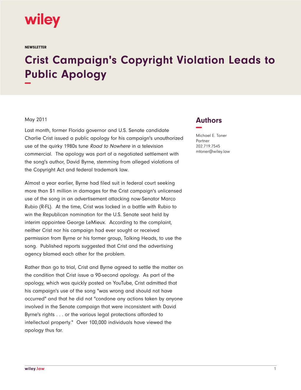 Crist Campaign's Copyright Violation Leads to Public Apology −