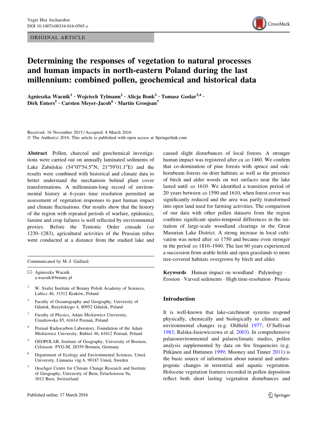 Determining the Responses of Vegetation to Natural Processes And