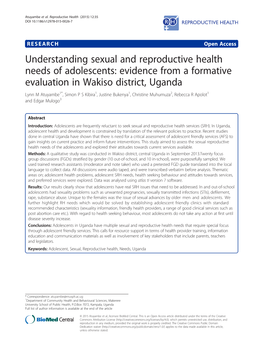 Understanding Sexual and Reproductive Health Needs Of