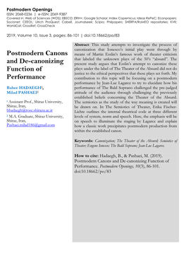 Postmodern Canons and De-Canonizing Function of Performance