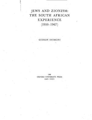 Jews and Zionism: the South African Experience (1910-1967)