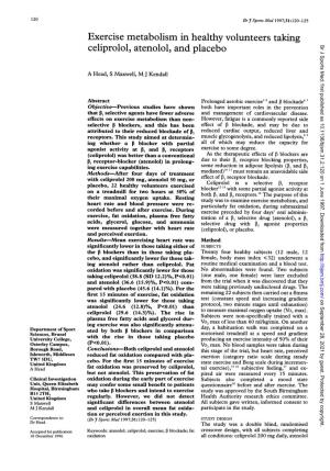 Celiprolol, Atenolol, and Placebo Br J Sports Med: First Published As 10.1136/Bjsm.31.2.120 on 1 June 1997