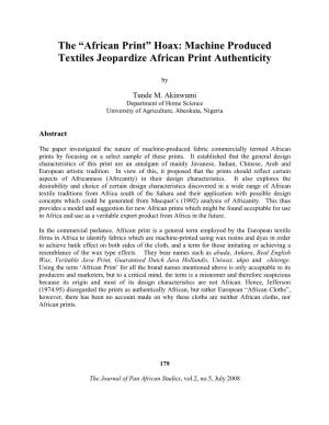 The “African Print” Hoax: Machine Produced Textiles Jeopardize African Print Authenticity