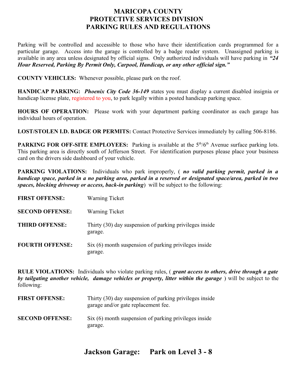 Parking Rules and Regulations