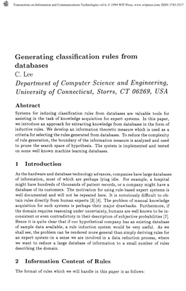Generating Classification Rules from Databases Department of Computer