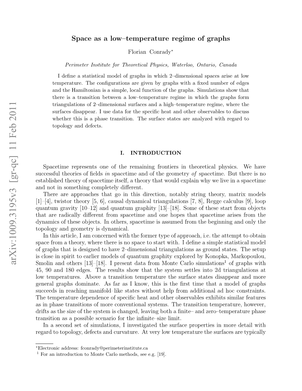 Space As a Low-Temperature Regime of Graphs