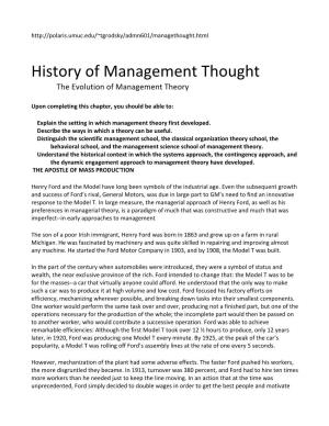 History of Management Thought: the Evolution of Management Theory