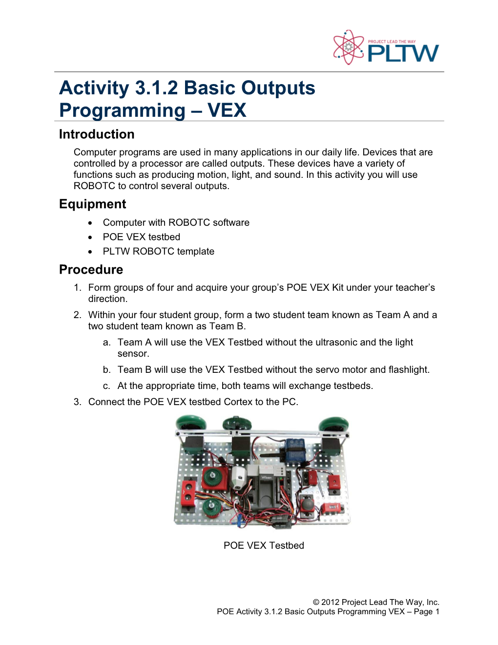 Activity 3.1.2 Basic Outputs Programming VEX