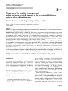 Comparison of the Modified Heuter Approach and the Kocher-Langenbeck Approach in the Treatment of Pipkin Type I and Type II Femoral Head Fractures