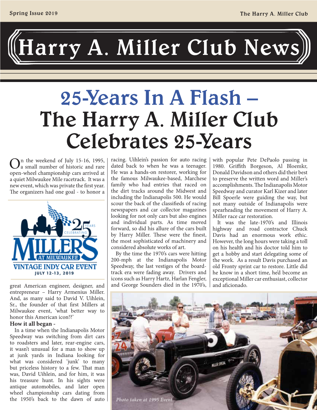 Harry A. Miller Club News