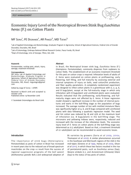 Economic Injury Level of the Neotropical Brown Stink Bug Euschistus Heros (F.) on Cotton Plants